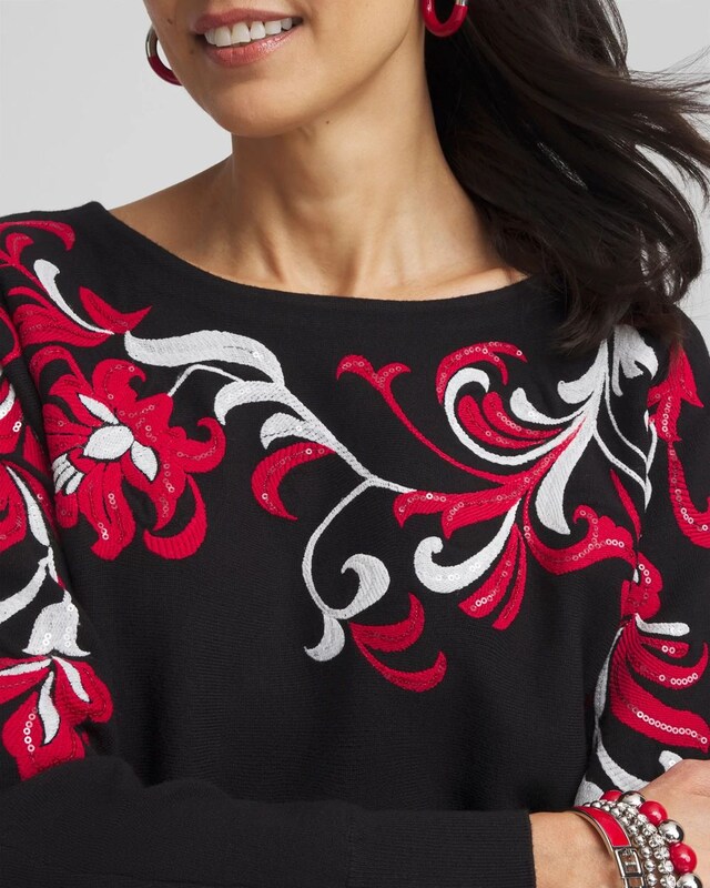 Floral Sequin Dolman Sleeve Sweater - image 4